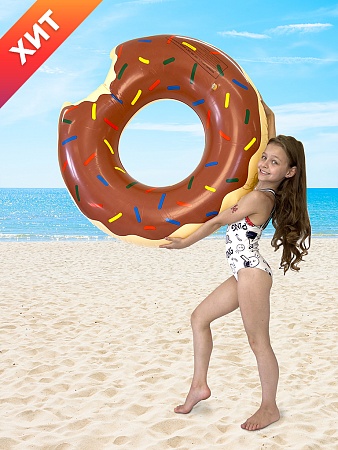Пляжный надувной круг для плавания пончик шоколадный