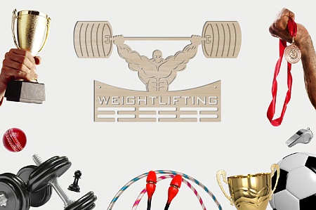 Медальница спортивная "Weightlifting" / держатель для наград / фанера 3 мм / 50 х 30 см / ECO ТОВАР